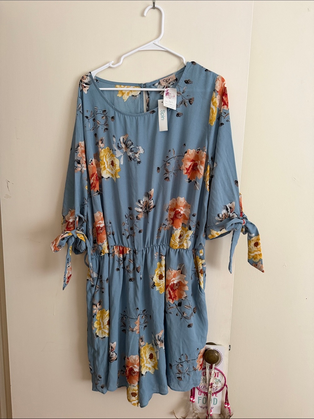 Floral Tie-Sleeve Blue Shift romper